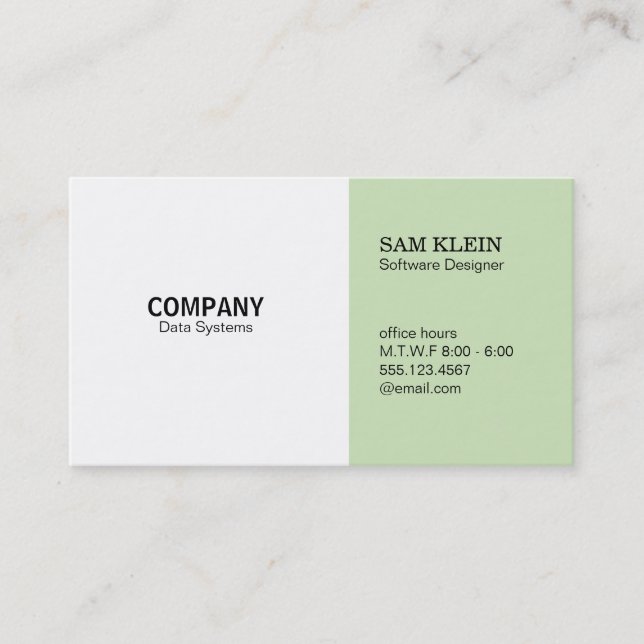 2 Panel Mint Green Business Card (Front)
