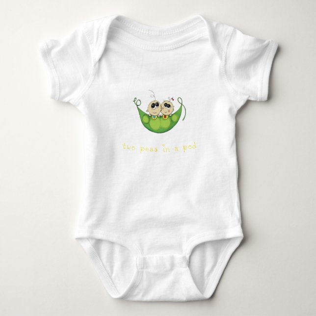 2 Peas in a Pod – Boy Girl Fraternal Twins Baby Bodysuit (Front)