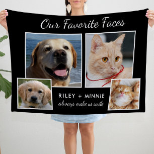 2 Pet Favourite Faces Photo Collage Fleece Blanket