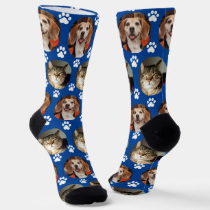 2 Pet Photo Paw Prints Cute Blue Socks