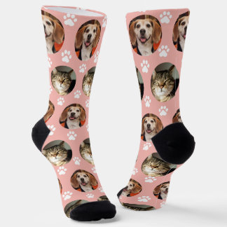 2 Pet Photo Paw Prints Rose Gold Cute Socks