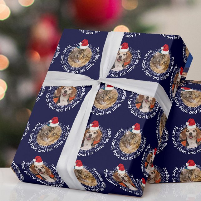 2 Pet Photo Santy Paws Little Helpers Santa Hat  Wrapping Paper (Creator Uploaded)