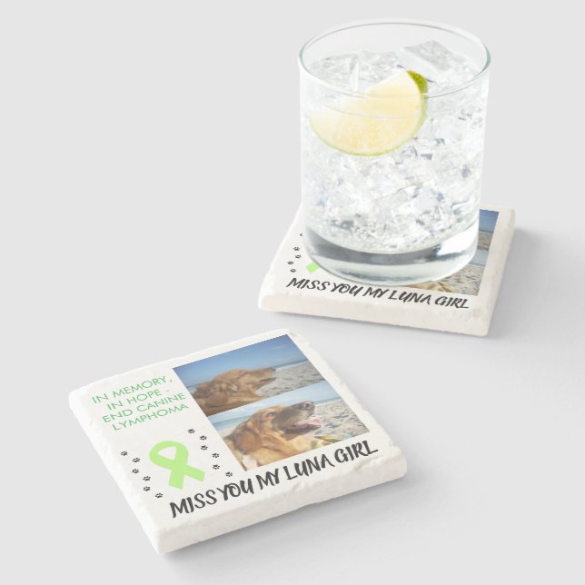 2 Pet Photo Tribute with Awareness Ribbon Stone Coaster (Side)