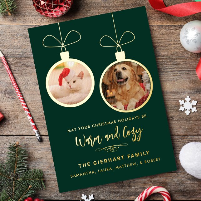 2 Pet Photos Modern Christmas Gold (2 Pet Photos Modern Christmas Gold Foil Holiday Card)