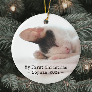 2 Pet Photos My 1st Christmas Simple Black & White Ceramic Tree Decoration