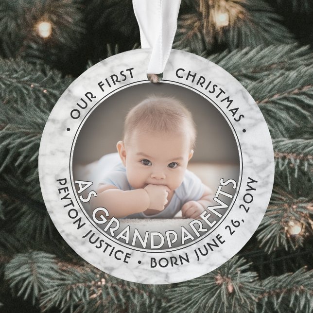 2 Photo 1st Christmas as Grandparents Faux Marble Ornament (Creator Uploaded)