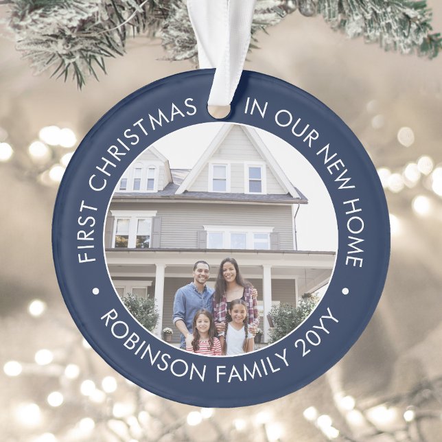 2 Photo 1st Christmas Housewarming Navy Blue White Ornament (Creator Uploaded)