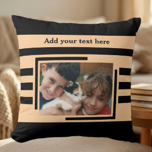2 photo add text black peach cushion