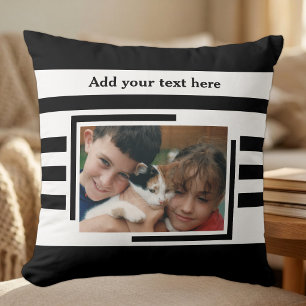 2 photo add text black white cushion