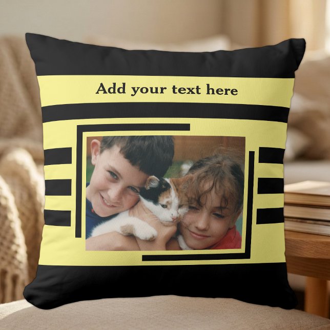 2 photo add text black yellow cushion (Creator Uploaded)