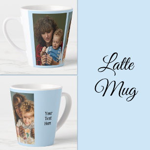 2 photo add text white blue latte mug