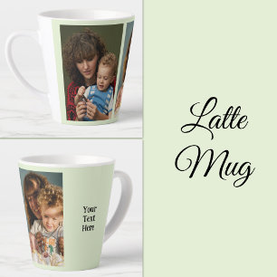 2 photo add text white green latte mug