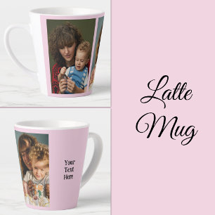 2 photo add text white pink latte mug