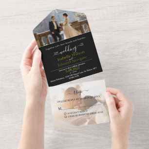 2 photo all in one wedding invitation, RSVP Invitation