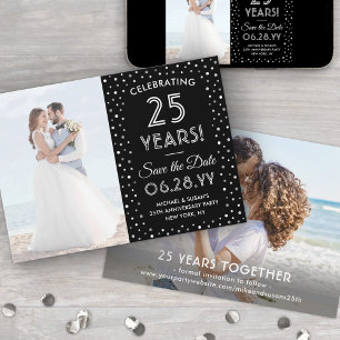2 Photo ANY Anniversary Confetti Navy Blue & White Save The Date