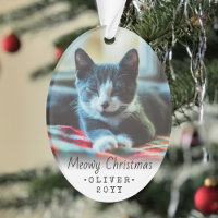 2 Photo Any Text Meowy Christmas Cat Black White