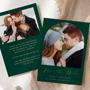 2-Photo Arch Emerald Green Gold Save the Date