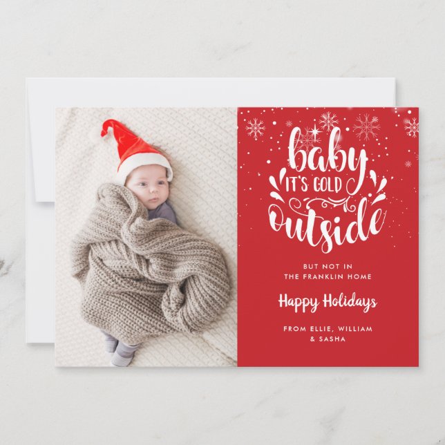 2 Photo Baby Its Cold Outside Holiday Birth Announcement (Front)