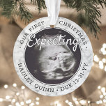 2 Photo Baby Ultrasound New Parents Faux Marble Ornament<br><div class="desc">Celebrate the precious gift of your newest family member with a stylish two photo round faux marble acrylic ornament. Gender neutral design is suitable for a new baby boy or girl. Wording and pictures on this template are simple to personalise, and can be different or the same on front and...</div>