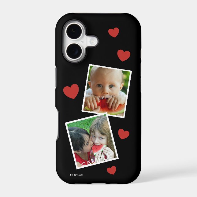 2 Photo Black Case with Red Hearts  (Back)