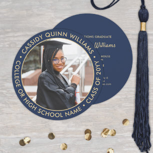 2 Photo Blue and Gold Round Graduation Invitation