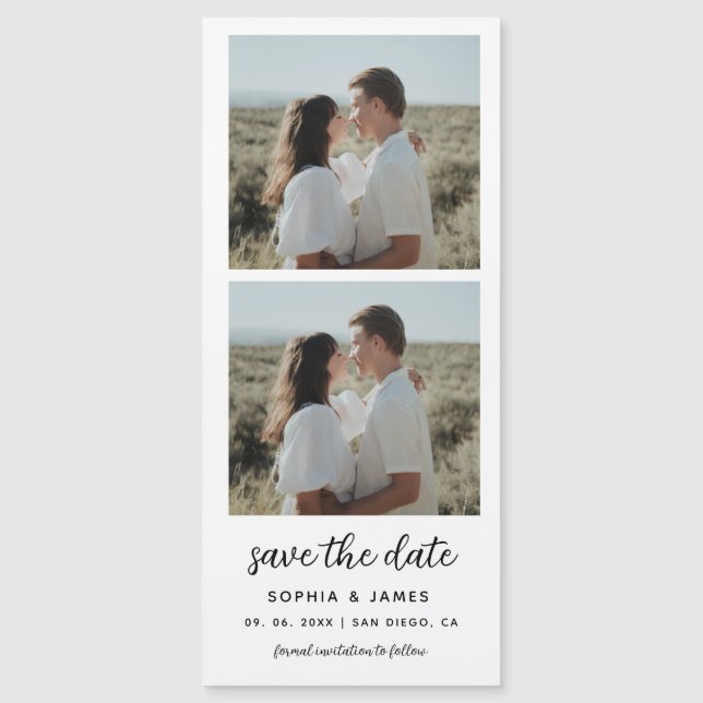 2 Photo Booth Strip Magnetic Wedding Save The Date (Front)