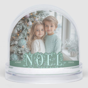 2 Photo Botanical Green Lavender Noel Christmas Snowglobe