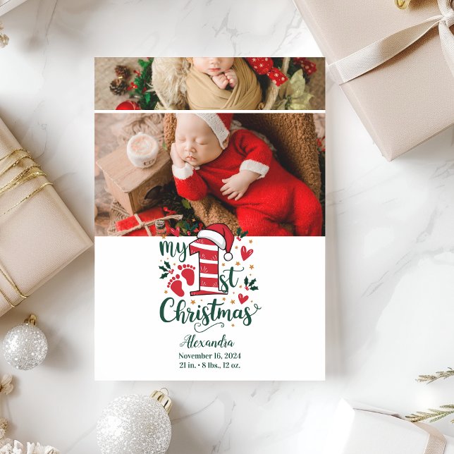 2 Photo Candy Cane Baby 1st Christmas Holiday Card (Creator Uploaded)