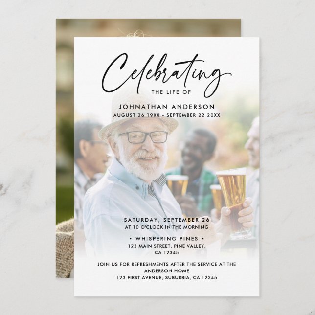 2-Photo Celebration of Life/Funeral/Memorial Invitation (Front/Back)