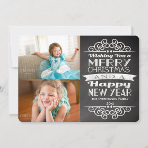 2-Photo Chalkboard Vintage Custom Christmas Holiday Card