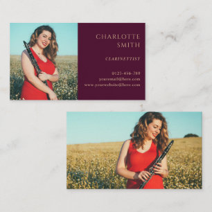 2 Photo Clarinettist Modern Burgundy Business Card
