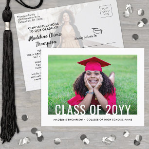 2 Photo Class Year Modern Minimalist Graduation Invitation Postcard