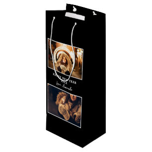 2 Photo Collage Black Happy New Year 2023 Wine Gift Bag
