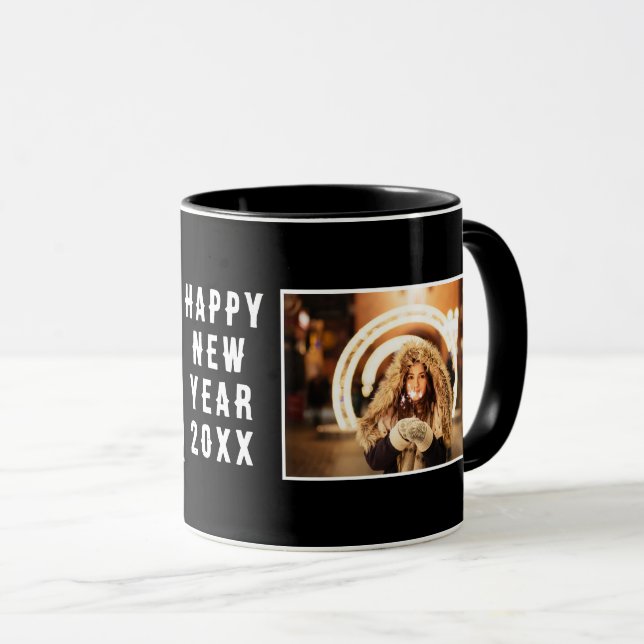 2 Photo Collage Black Happy New Year 2026 Mug (Front Right)