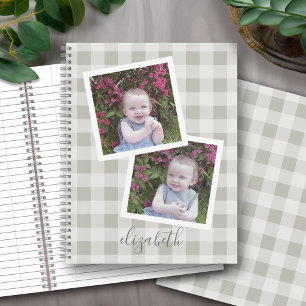 2 Photo Collage Buffalo Check Can Edit Beige Grey Notebook