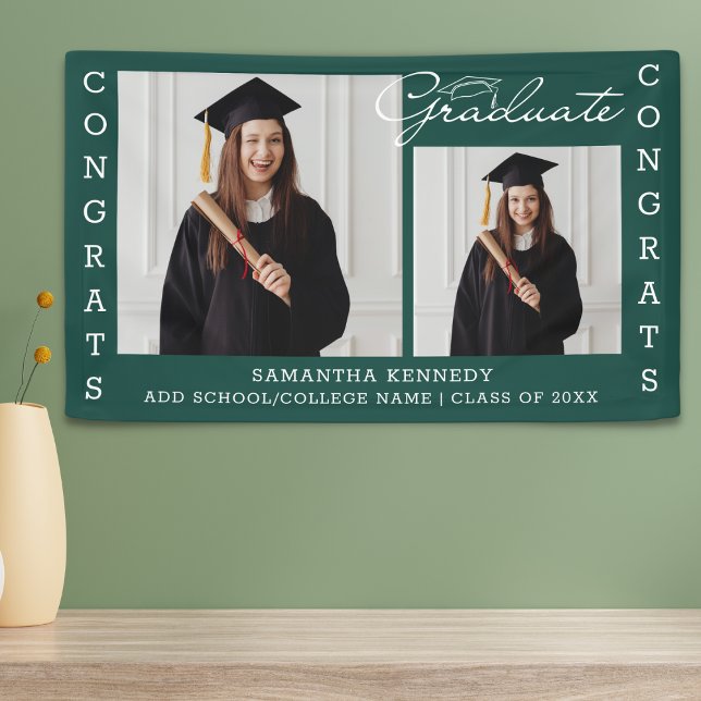 2 Photo Collage Congrats Grad Class Of 2023 Green Banner (Creator Uploaded)