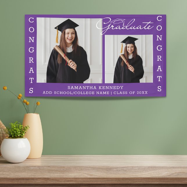 2 Photo Collage Congrats Grad Class Of 2023 Purple Banner (Creator Uploaded)
