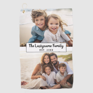 2 Photo Collage Family Name - Horizontal Pics Golf Towel