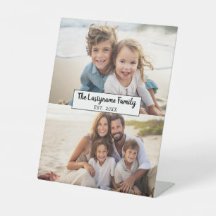 2 Photo Collage Family Name - Horizontal Pics Pedestal Sign