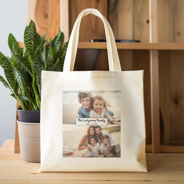 2 Photo Collage Family Name - Horizontal Pics Tote Bag (Custom Tote Bag)
