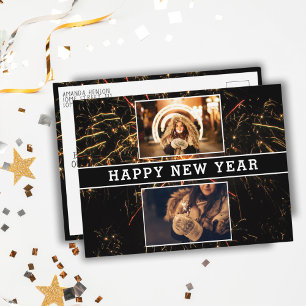 2 Photo Collage Firework Happy New Year 2026 Postcard
