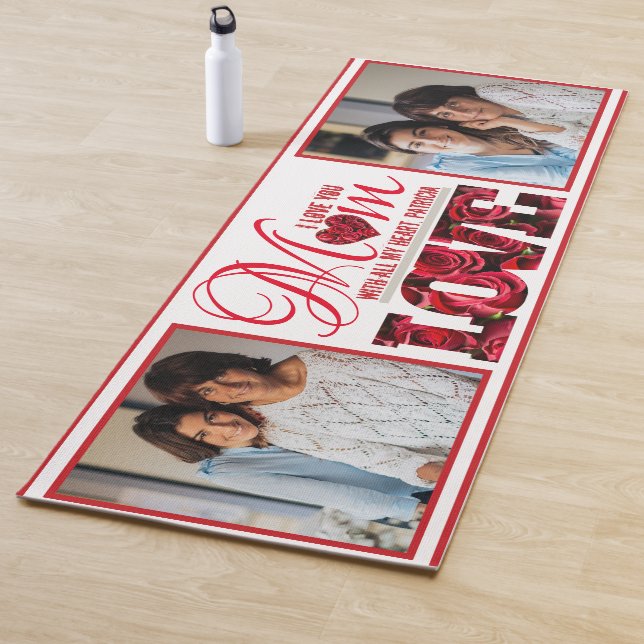 2 Photo Collage Floral Modern Elegant Mothers Day Yoga Mat (In Situ)