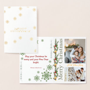 2 Photo Collage Merry Christmas Green Holiday Card