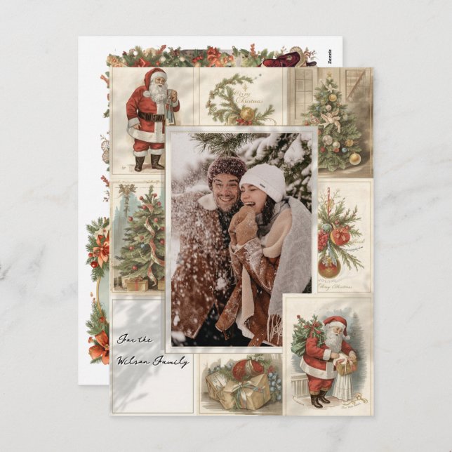 2 Photo Collage Merry Christmas Vintage Holiday  (Front/Back)