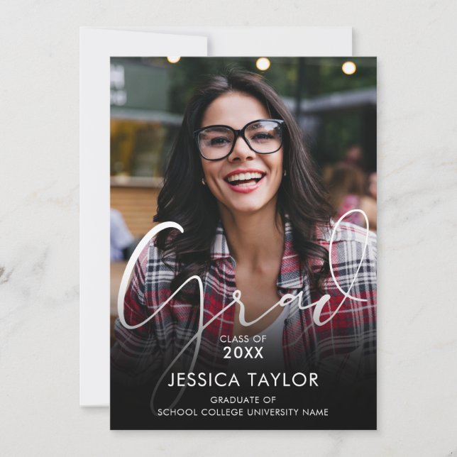 2 Photo Collage Modern Graduation Announcement (Front)