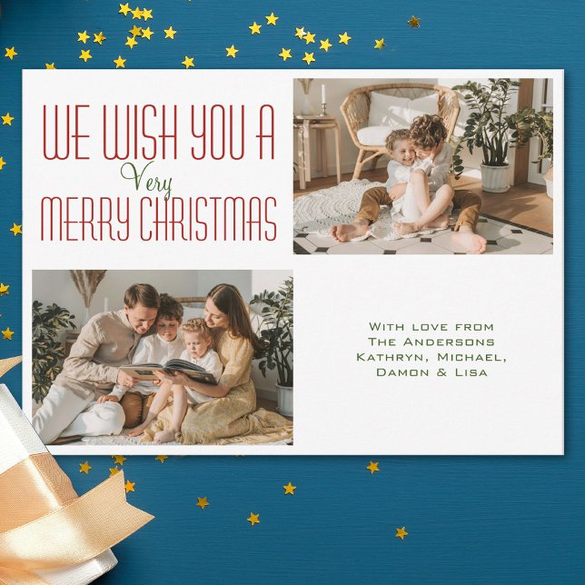 2 Photo Collage Modern Minimalist Christmas Holiday Card (Creator Uploaded)