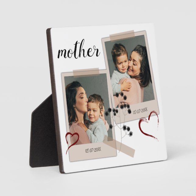 2 Photo Collage Mother Gift Modern Elegant Script  Plaque (Front)