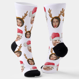 2 Photo Collage Santa and Reindeer Socks