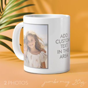 2 Photo Collage - Simple Grey Border and Text Large Coffee Mug