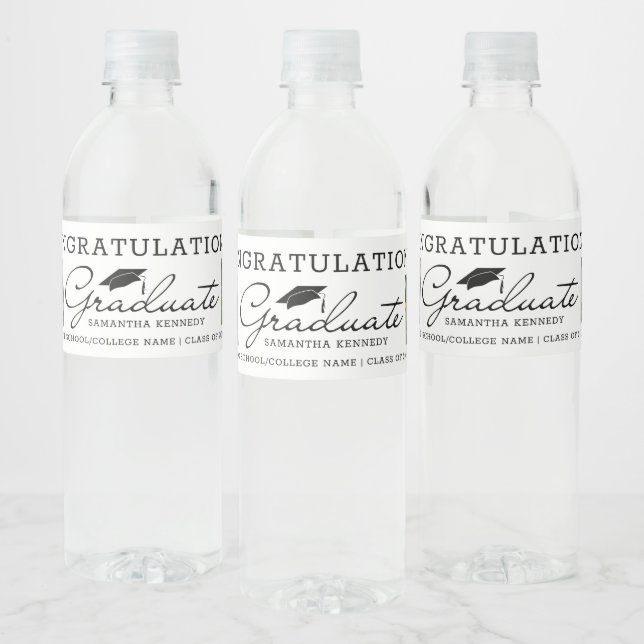 2 Photo Congrats 2025 Graduate Black And White Water Bottle Label (Bottles)